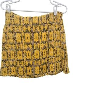 Zara Boucle Plaid Mini Skirt Yellow Purple Textured Medium